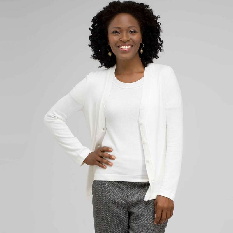 Rib Trim V-Neck Cardigan, Ivory, large image number 0