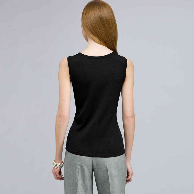 Sleeveless Scoop Neck Shell., Black, large image number 1