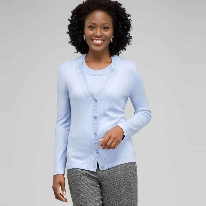Rib Trim V-Neck Cardigan, , large image number 0